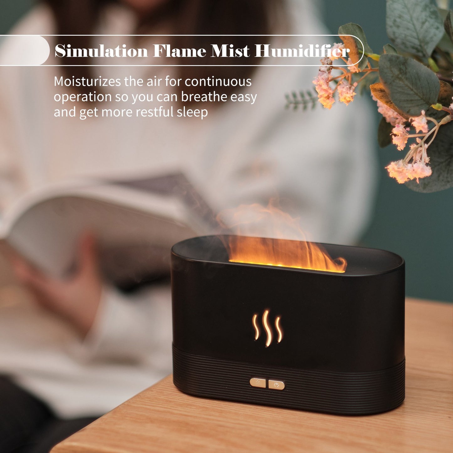 Simulation Flame Mist Humidifier Essential Oil Diffuser USB Plug-in 2 Brightness Night Light Quiet Cool Desktop Air Freshener Fake Fire Mist Maker