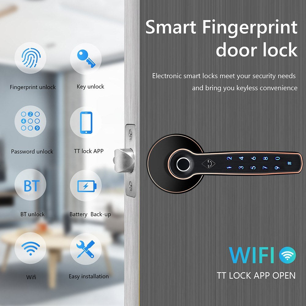 Bluetooth Door Knob Lock Fingerprint Door Lock Smart Lock, Key-less Entry Door Lock for Home Apartment Office