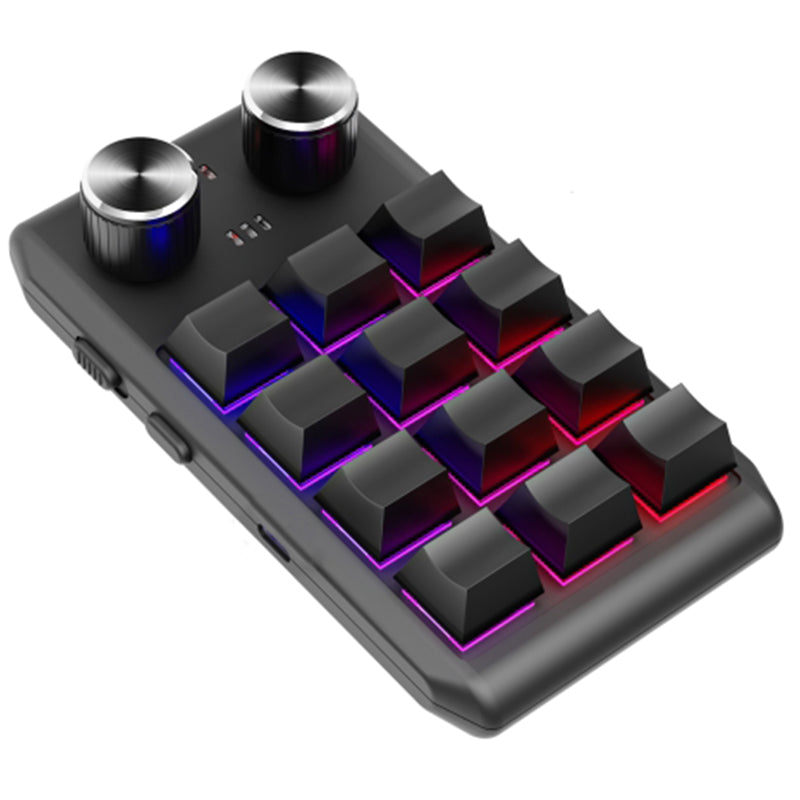 Bluetooth Wireless Gaming Programmable Keyboard One-Hand Operation 12 Keys 2 Knobs Mechanical Keypad with LED Lighting
