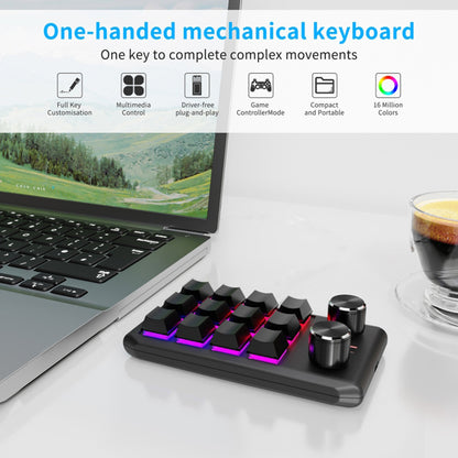 Bluetooth Wireless Gaming Programmable Keyboard One-Hand Operation 12 Keys 2 Knobs Mechanical Keypad with LED Lighting