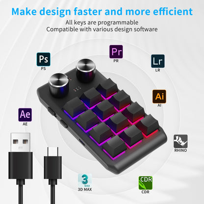 Bluetooth Wireless Gaming Programmable Keyboard One-Hand Operation 12 Keys 2 Knobs Mechanical Keypad with LED Lighting