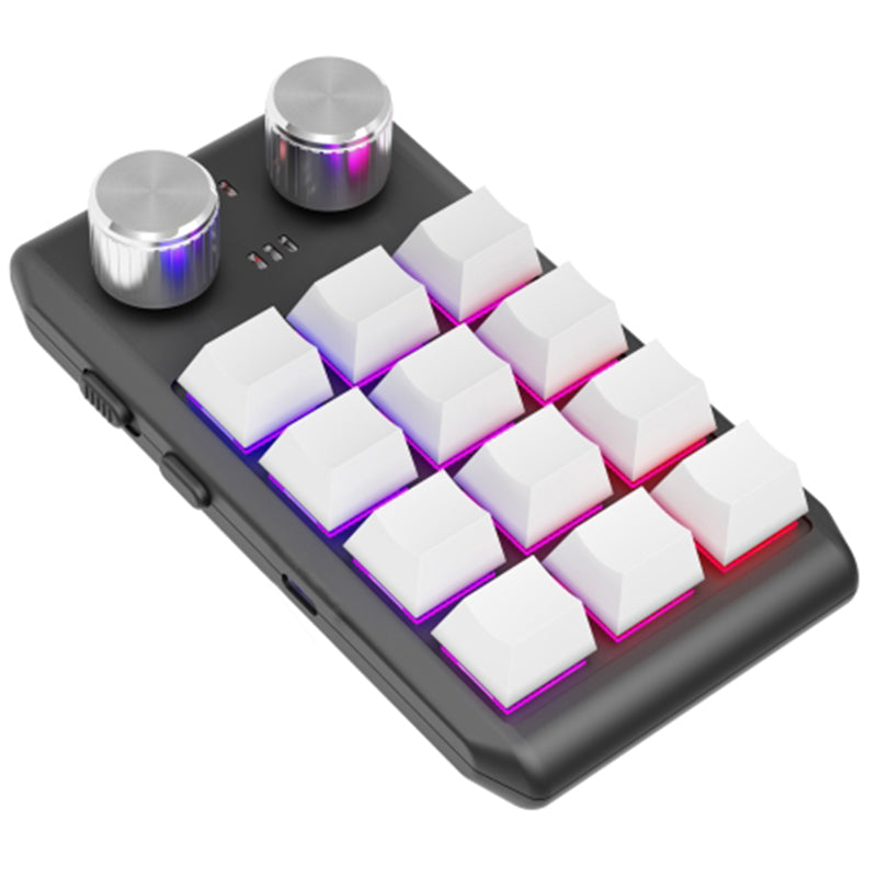 Bluetooth Wireless Gaming Programmable Keyboard One-Hand Operation 12 Keys 2 Knobs Mechanical Keypad with LED Lighting