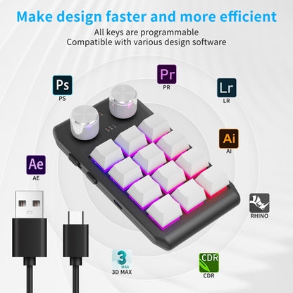 Bluetooth Wireless Gaming Programmable Keyboard One-Hand Operation 12 Keys 2 Knobs Mechanical Keypad with LED Lighting