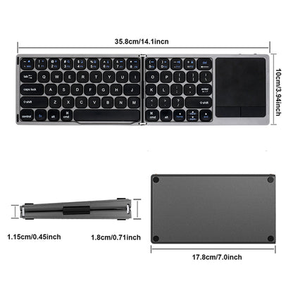 FK328T 3-Folded Keyboard for Cell Phone Tablet Laptop Wireless Bluetooth Keyboard Compatible with Mac OS, IOS, Android