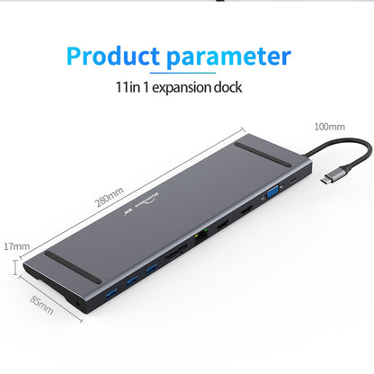 BLUEENDLESS HC1101 Type-C Aluminum Alloy Hub 11-in-1 Docking Station Splitter Dual HD Ports Expander Adapter