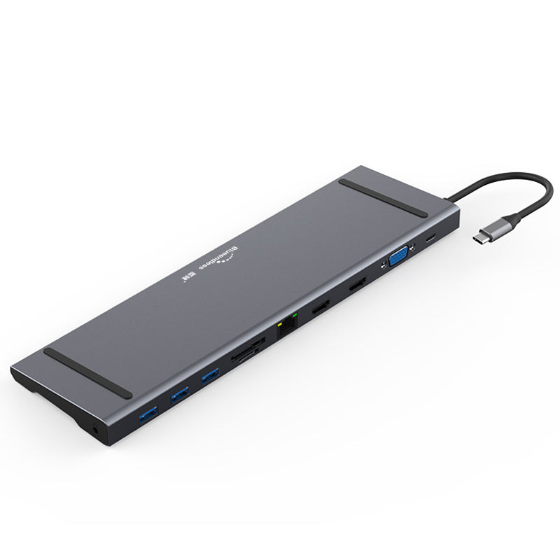 BLUEENDLESS HC1101 Type-C Aluminum Alloy Hub 11-in-1 Docking Station Splitter Dual HD Ports Expander Adapter