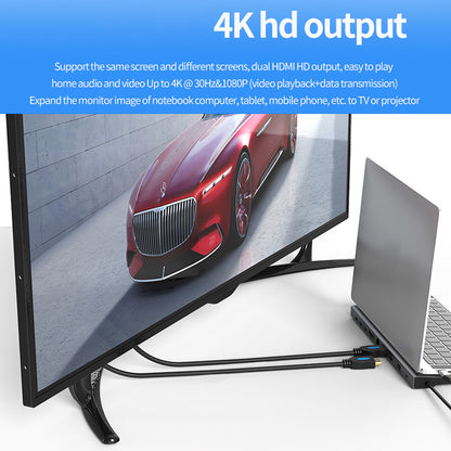 BLUEENDLESS HC1101 Type-C Aluminum Alloy Hub 11-in-1 Docking Station Splitter Dual HD Ports Expander Adapter