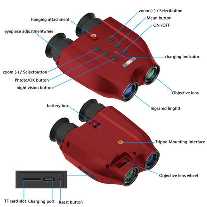 DT99 1.4-inch Screen Dual-Camera Binoculars 3D Night Vision Digital Telescope Support TF Card