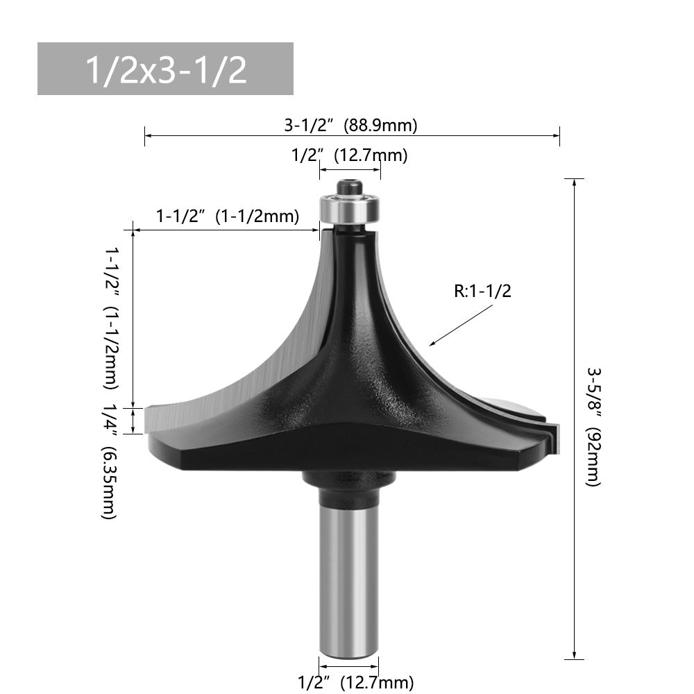 1 / 2 Inch Shank High Hardness Round Over Bit Tungsten Steel Alloy Cutter Wood Line Edge Trimmer for Woodworking