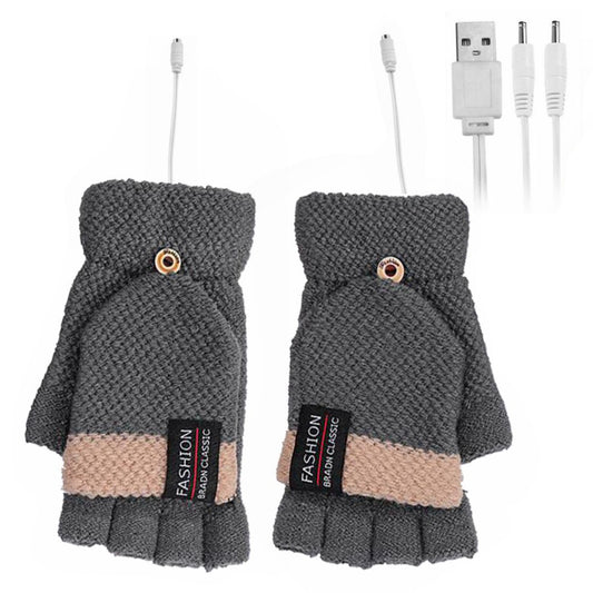 1 Pair USB Electric Heating Warm Gloves Winter Double-side Heated Half Finger Gloves with Flap Lid