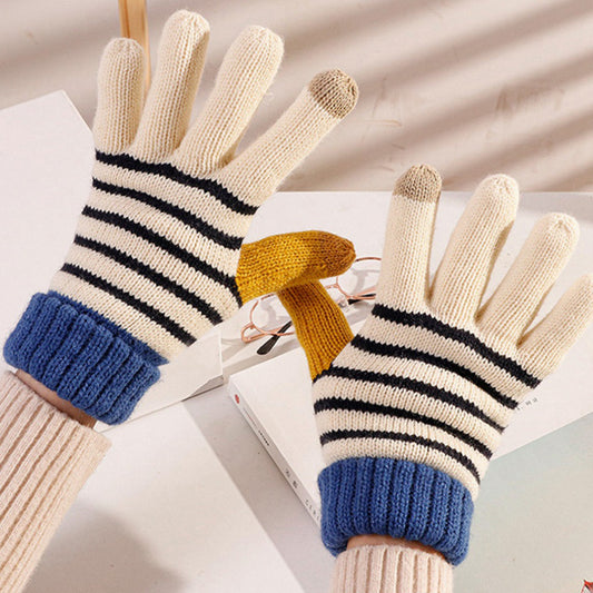 1 Pair Stripe Pattern USB Heated Gloves Heating Fiber Winter Hands Warm Gloves Knitting Full Finger Warmer