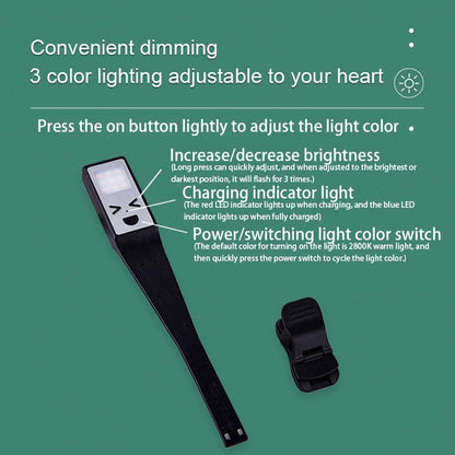 YJD-5335 Clip-On Book Light Three Color Temperature Brightness Adjustable Reading Light Lamp