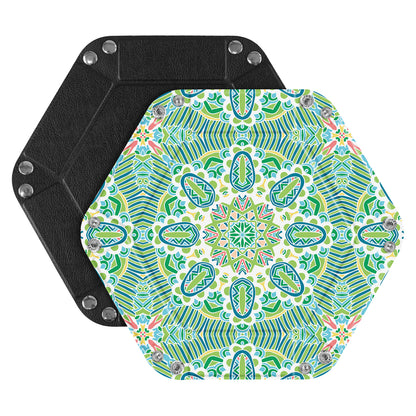 8-inch PU Leather Sundries Organizer Tray Metal Buttons Design Desktop Storage Tray