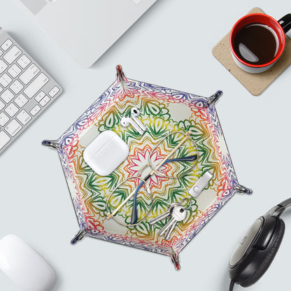 7-inch PU Leather Sundries Organizer Tray Hexagon Home Desktop Storage Tray