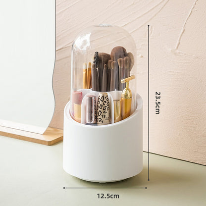 360 Degree Rotating Makeup Brush Holder with Lid Dustproof Clear Makeup Brush Organizer Container