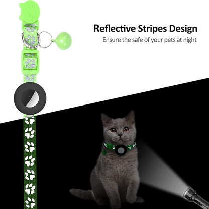 Paw Pattern Reflective Nylon Pet Collar with Silicone Case + Protective Film for AirTag Tracker ST