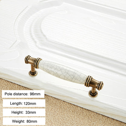 Zinc Alloy Drawer Knobs Wardrobe Door Puller White Ceramic Cracked Cabinet Handle with 22mm Screw