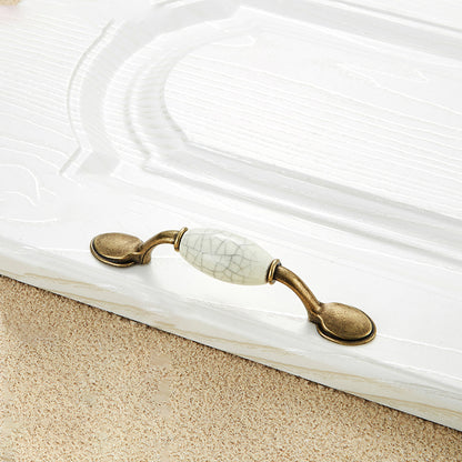 Zinc Alloy Drawer Knobs Wardrobe Door Puller White Ceramic Cracked Cabinet Handle with 22mm Screw