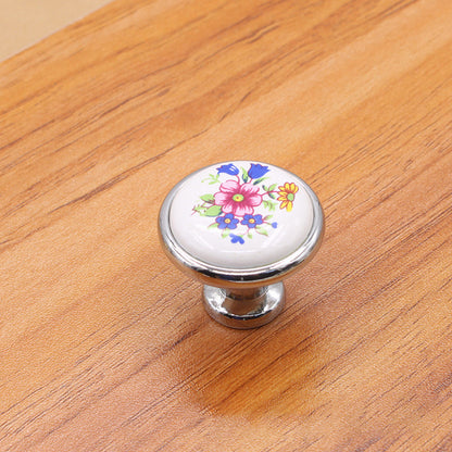 Single Hole Zinc Alloy + Ceramic Handle Kitchen Vintage Door Drawer Handle Cabinet Pulls Knob with 25mm Screw