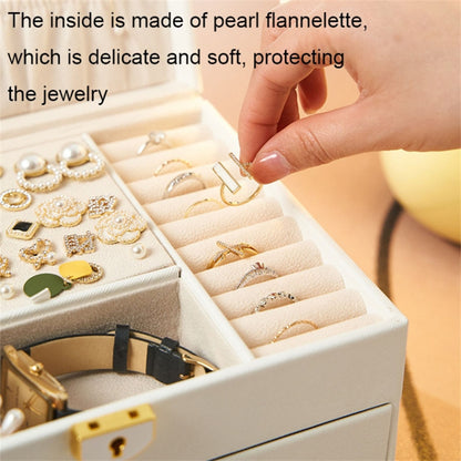 Rhombus Stitching Lines Three-layer Drawer Jewelry Lock Case Necklace Ring PU Leather Display Box, 23*17*13.5cm