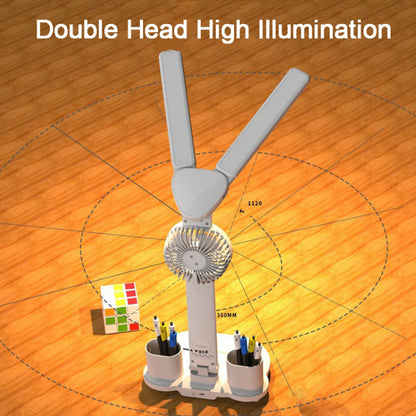 Built-in 2000mAh Battery Table LED Light Rechargeable Clock Function Pen Holder Reading Lamp Fan (with USB Cable)