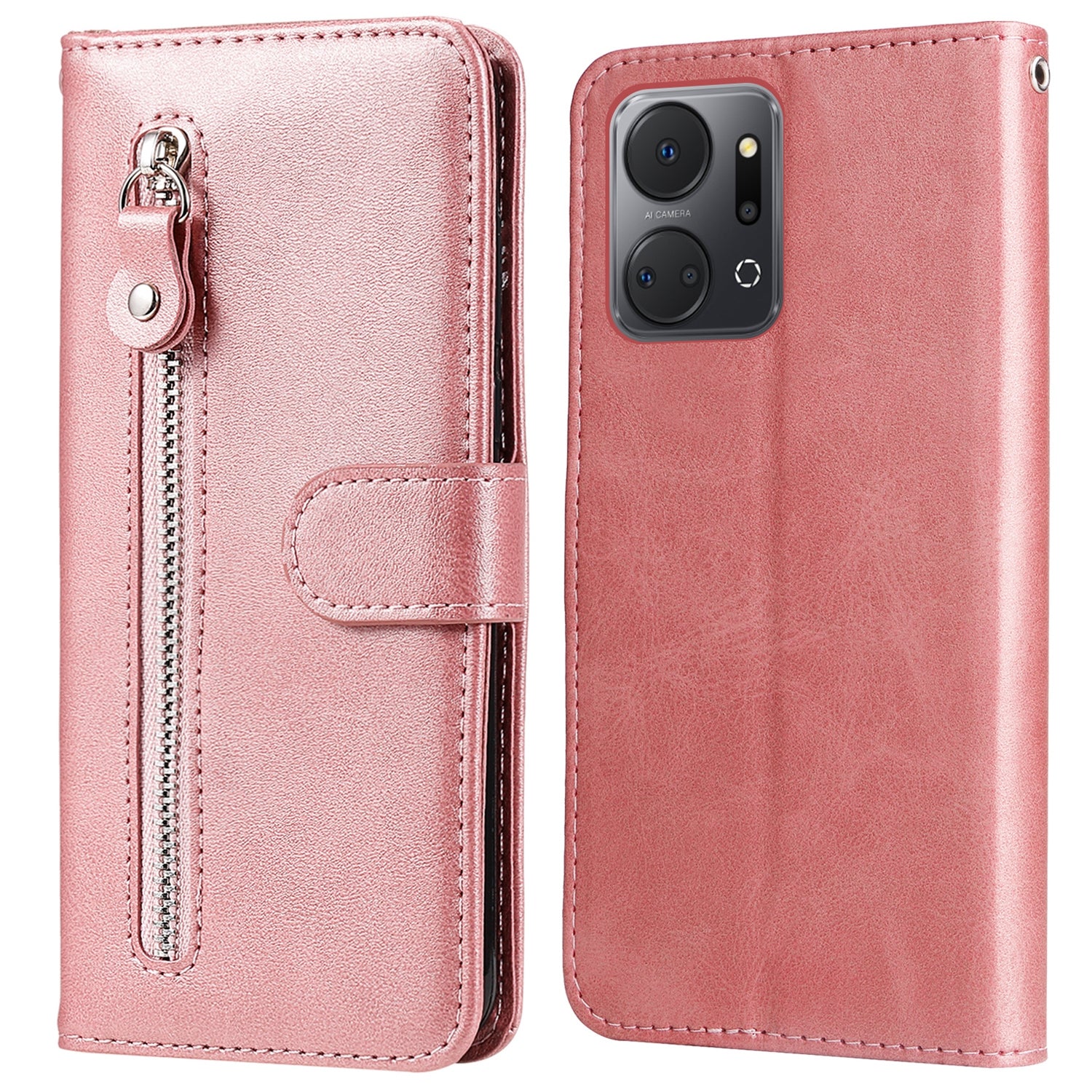 For Honor X7a 5G Zipper Pocket Leather Phone Cover Calf Texture Stand Wallet Phone Case