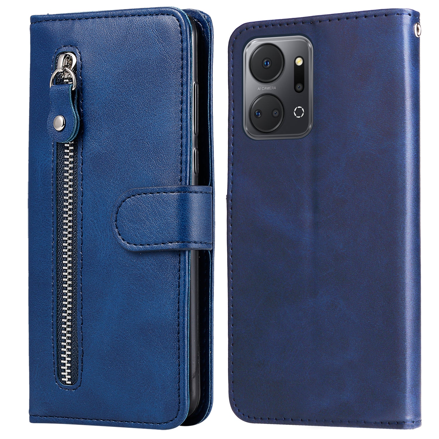 For Honor X7a 5G Zipper Pocket Leather Phone Cover Calf Texture Stand Wallet Phone Case
