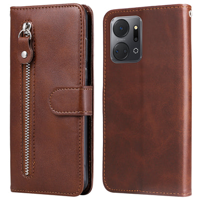 For Honor X7a 5G Zipper Pocket Leather Phone Cover Calf Texture Stand Wallet Phone Case