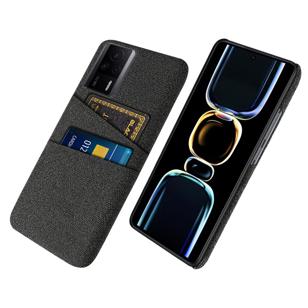 For Xiaomi Redmi K60E 5G Hard PC + Cloth Phone Case Shockproof Non-Slip Protective Cover with 2 Card Slots