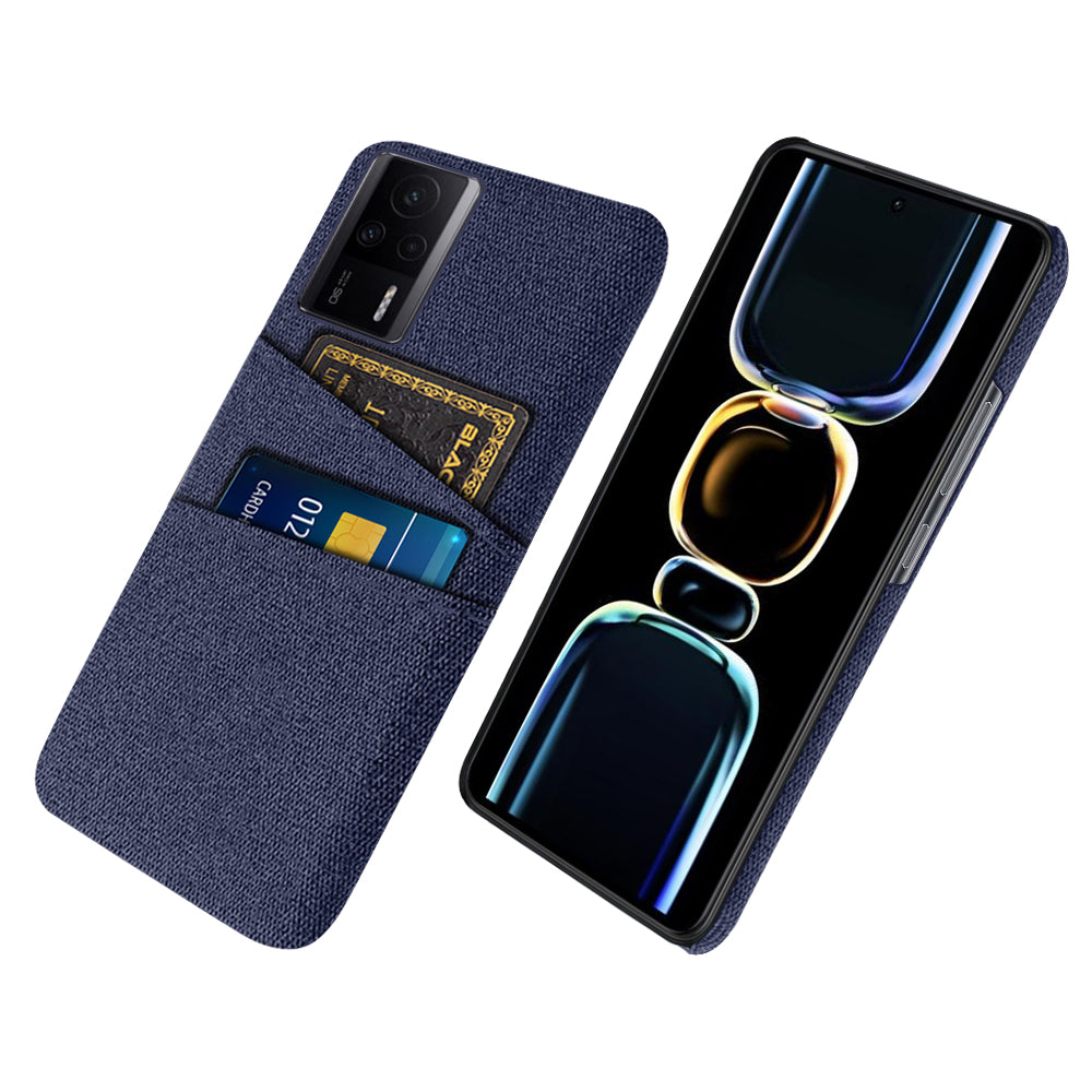 For Xiaomi Redmi K60E 5G Hard PC + Cloth Phone Case Shockproof Non-Slip Protective Cover with 2 Card Slots