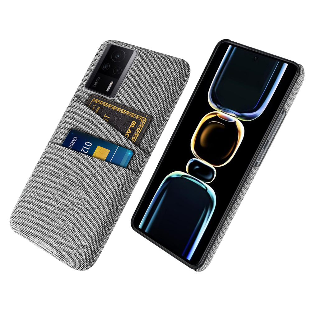 For Xiaomi Redmi K60E 5G Hard PC + Cloth Phone Case Shockproof Non-Slip Protective Cover with 2 Card Slots