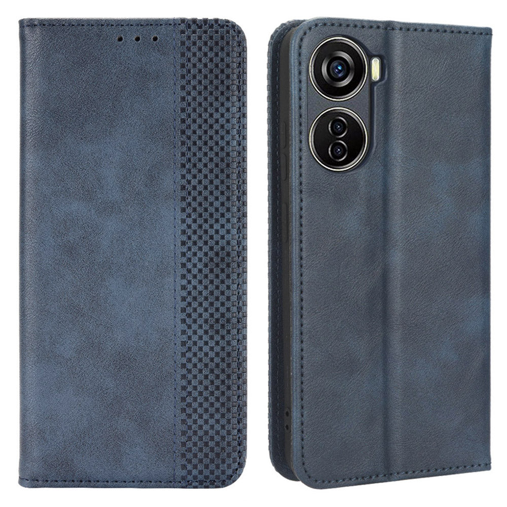 For ZTE Blade V40 Design PU Leather Stand Cell Phone Case Wallet Retro Phone Cover