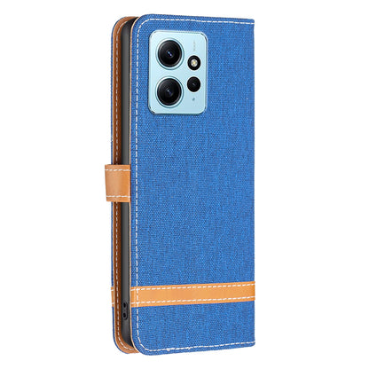 For Xiaomi Redmi Note 12 4G Jeans Cloth Splicing PU Leather Phone Cover Phone Case with Stand Wallet
