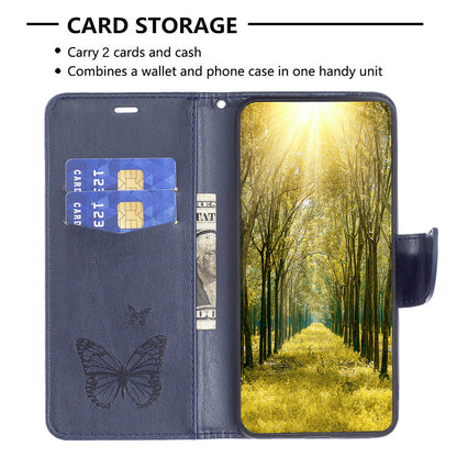 Wallet Stand Case for Xiaomi Redmi Note 12 4G Butterfly Imprinted Leather Phone Cover with Strap
