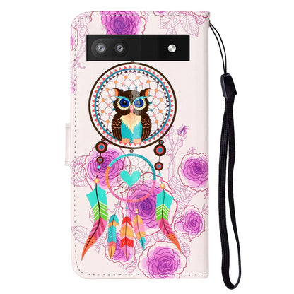 For Google Pixel 6a Pattern Printing PU Leather Phone Case Stand Flip Wallet Cover with Strap