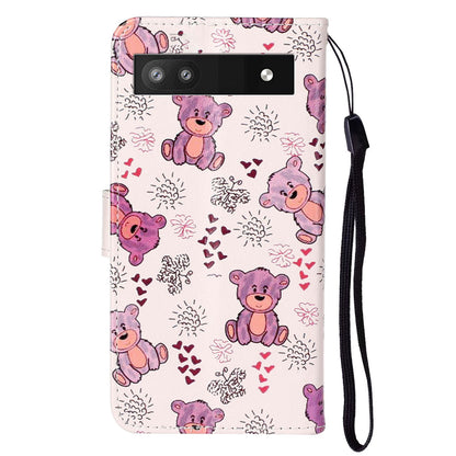 For Google Pixel 6a Pattern Printing PU Leather Phone Case Stand Flip Wallet Cover with Strap