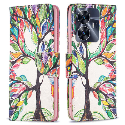For Realme C55 Pattern Printing Phone Case Full Protection PU Leather Wallet Shell with Stand
