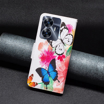 For Realme C55 Pattern Printing Phone Case Full Protection PU Leather Wallet Shell with Stand
