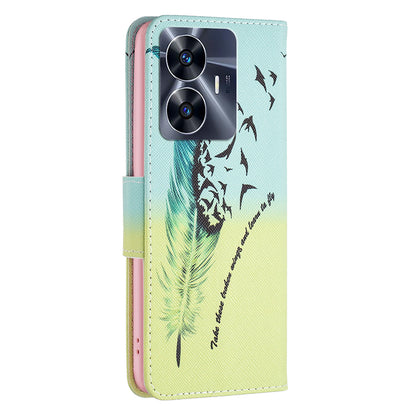 For Realme C55 Pattern Printing Phone Case Full Protection PU Leather Wallet Shell with Stand