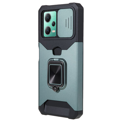 Kickstand Phone Case for Xiaomi Redmi Note 12 5G (China) / (India) / (Global) / Poco X5 5G , PC+TPU Card Holder Phone Cover with Slide Camera Lid