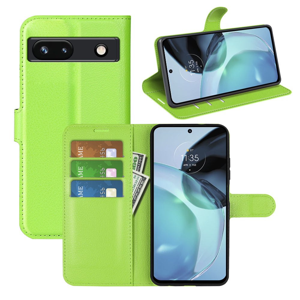 PU Leather Shell for Google Pixel 7a Drop-proof Litchi Texture Phone Case Wallet Stand Flip Cover