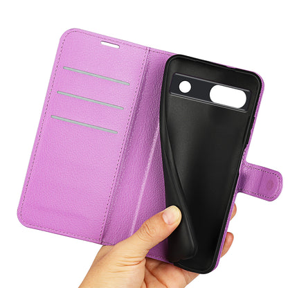 PU Leather Shell for Google Pixel 7a Drop-proof Litchi Texture Phone Case Wallet Stand Flip Cover