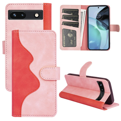 For Google Pixel 7a Leather Wallet Shockproof Phone Cover Dual Color Splicing Flip Stand Case