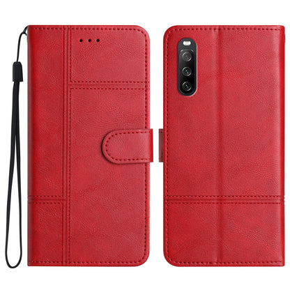 For Sony Xperia 10 V PU Leather Phone Case Line Imprinted Cowhide Texture Stand Cover with Wallet