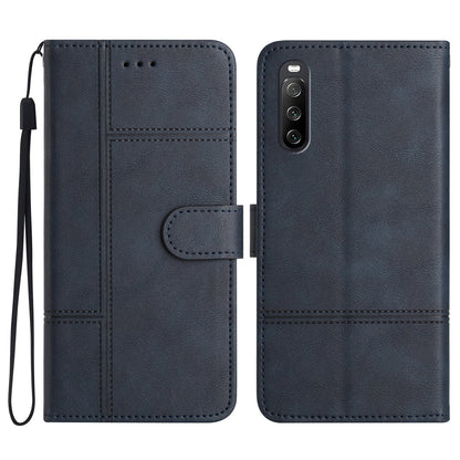 For Sony Xperia 10 V PU Leather Phone Case Line Imprinted Cowhide Texture Stand Cover with Wallet