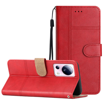 For Xiaomi 13 Lite / Civi 2 5G PU Leather Phone Wallet Case Line Imprinted Cowhide Texture Stand Cover
