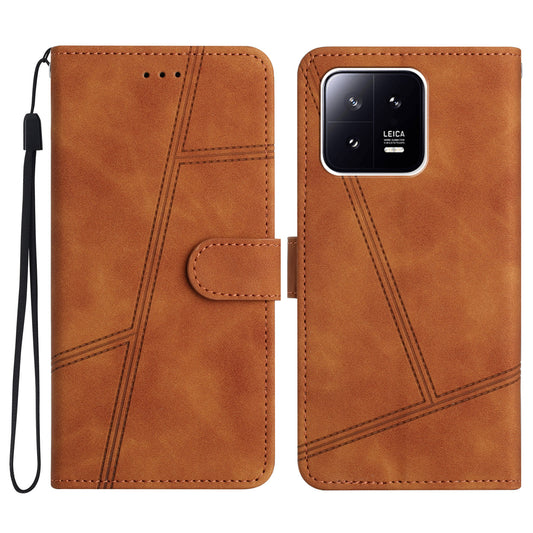 For Xiaomi 13 5G Anti-drop Imprinted Line Cover PU Leather Skin-touch Phone Shell with Wallet Stand