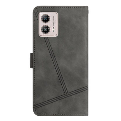 For Motorola Moto G73 5G Skin-touch Imprinted Line Cover with Wallet Stand PU Leather Phone Shell