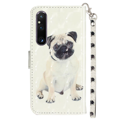 For Sony Xperia 1 V Shockproof PU Leather Wallet Case Folding Stand 3D Pattern Printing Phone Cover with Strap