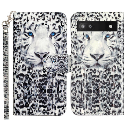 For Google Pixel 7a PU Leather 3D Pattern Printing Phone Case Stand Wallet Flip Cover with Strap